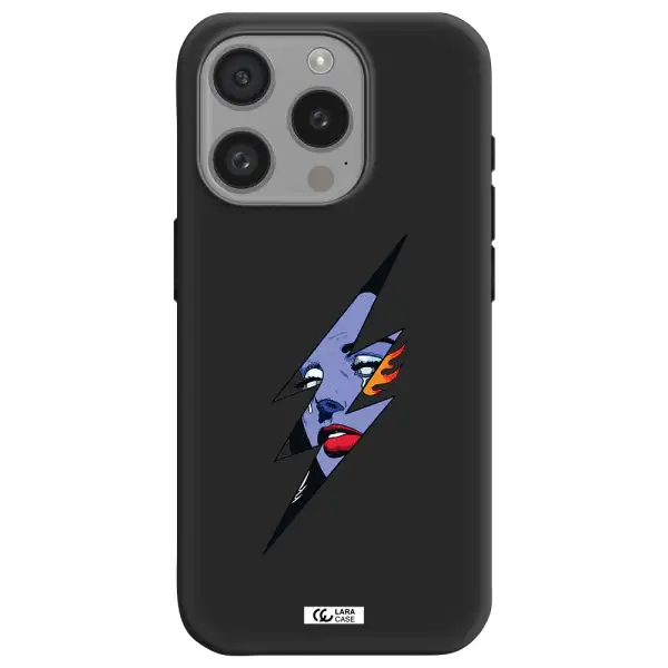 A Lightning Bolt With A Woman's Face Apple Iphone 15 Pro Silicone Black Case