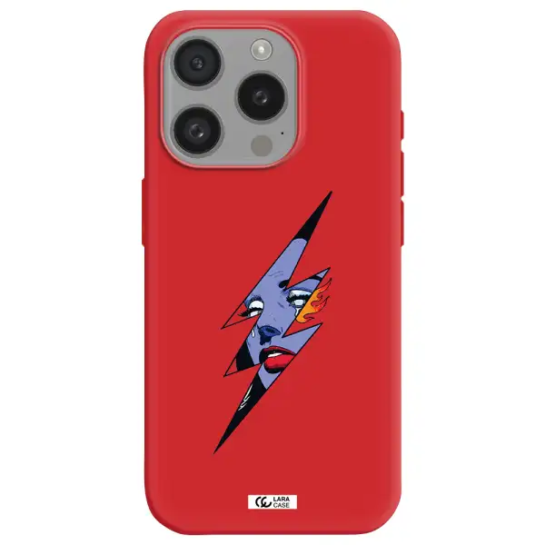 A Lightning Bolt With A Woman's Face Apple Iphone 15 Pro Silicone Imperial Red Case