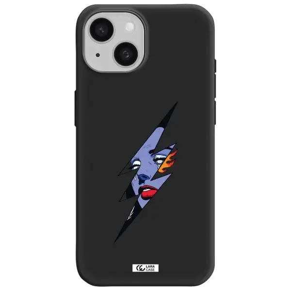 a lightning bolt with a woman's face Apple iPhone 15 Silicone black Case
