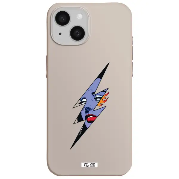a lightning bolt with a woman's face Apple iPhone 15 Silicone Stone Case