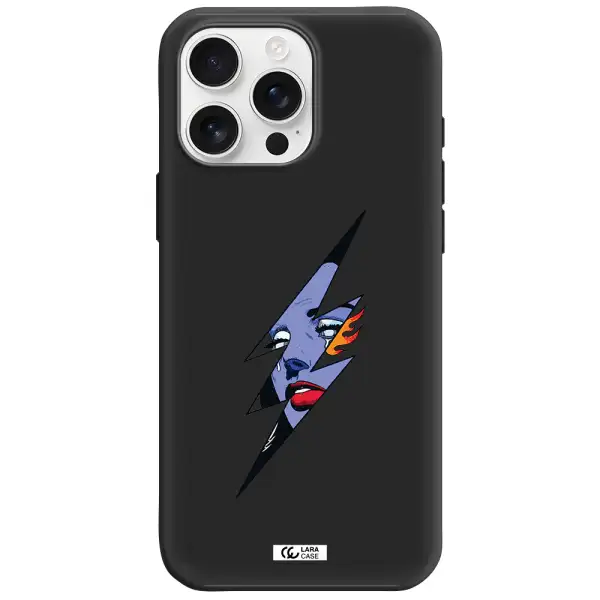 A Lightning Bolt With A Woman's Face Apple Iphone 16 Pro Max Silicone Black Case