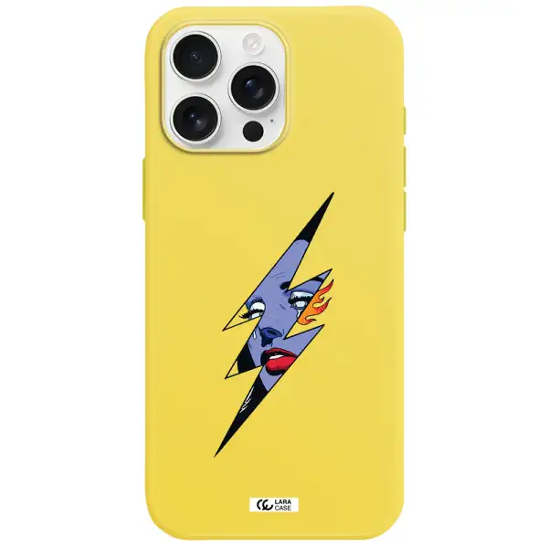 A Lightning Bolt With A Woman's Face Apple Iphone 16 Pro Max Silicone Canary Yellow Case