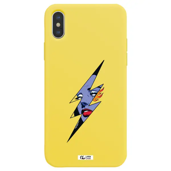 a lightning bolt with a woman's face Apple iPhone X Silicone canary yellow Case