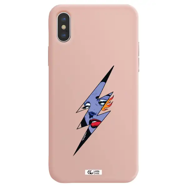 a lightning bolt with a woman's face Apple iPhone X Silicone pastel pink Case