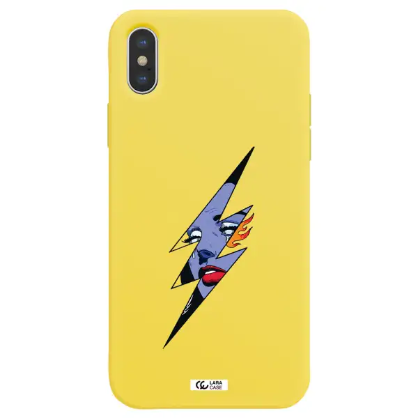 a lightning bolt with a woman's face Apple iPhone XS Silicone canary yellow Case