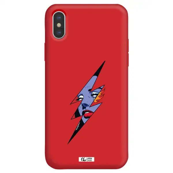 a lightning bolt with a woman's face Apple iPhone XS Silicone Imperial Red Case