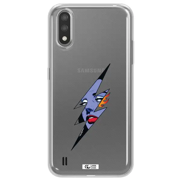 a lightning bolt with a woman's face Samsung A01 Clear TPU Case