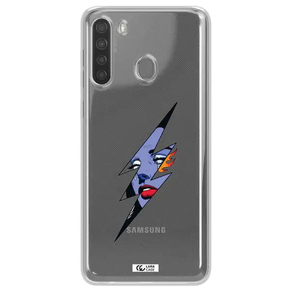 a lightning bolt with a woman's face Samsung A21 Clear TPU Case