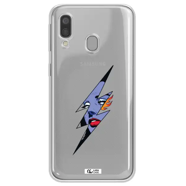a lightning bolt with a woman's face Samsung A40 Clear TPU Case