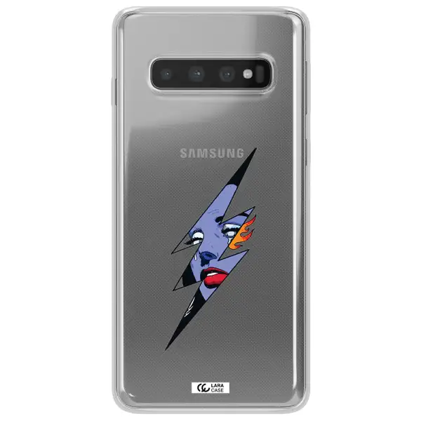a lightning bolt with a woman's face Samsung S10 Clear TPU Case