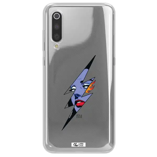 a lightning bolt with a woman's face Xiaomi Mi 9 Clear TPU Case