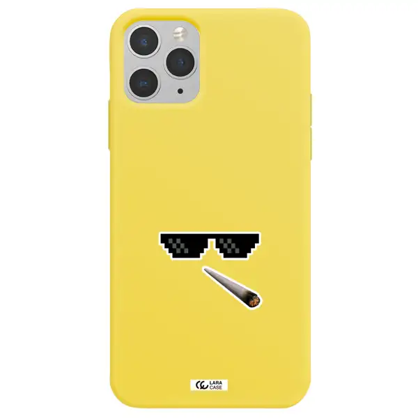 a cigarette and sunglasses Apple iPhone 11 pro Silicone canary yellow Case