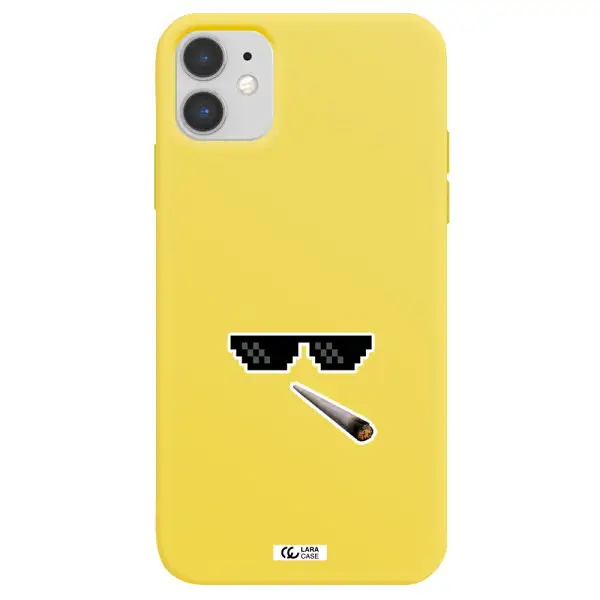 a cigarette and sunglasses Apple iPhone 11 Silicone canary yellow Case