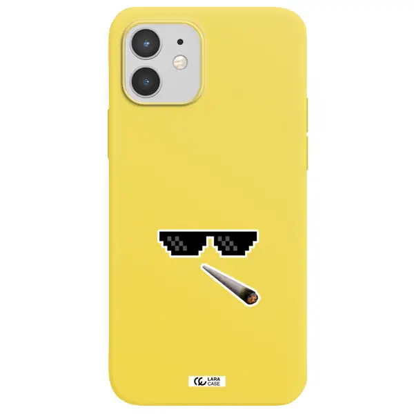 a cigarette and sunglasses Apple iPhone 12 mini Silicone canary yellow Case