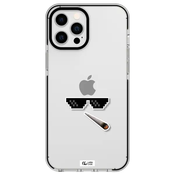 a cigarette and sunglasses Apple iPhone 12 pro max impact black border Case