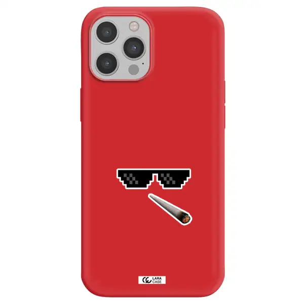 a cigarette and sunglasses Apple iPhone 12 pro max Silicone Imperial Red Case