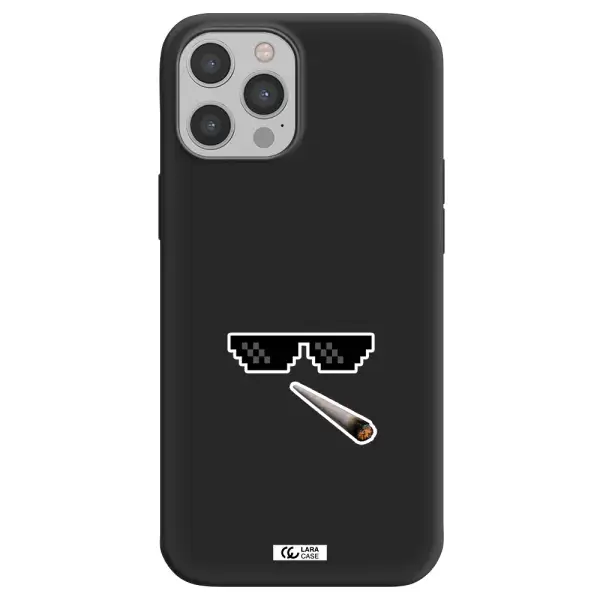 a cigarette and sunglasses Apple iPhone 12 pro Silicone black Case