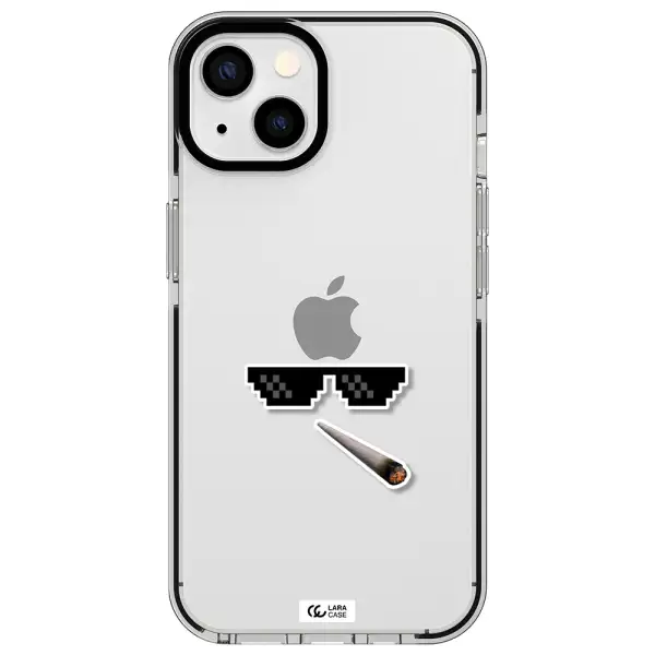 a cigarette and sunglasses Apple iPhone 13 impact black border Case