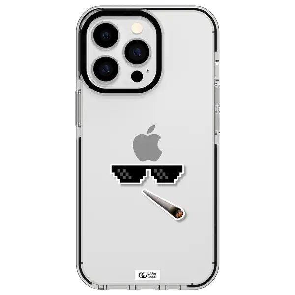 a cigarette and sunglasses Apple iPhone 13 Pro impact black border Case