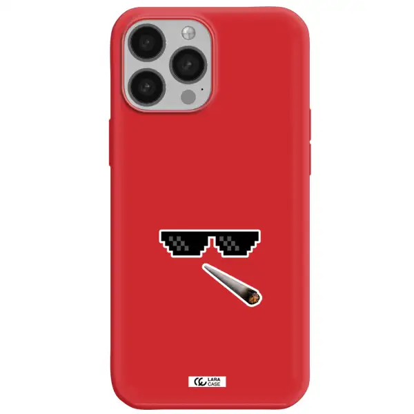 a cigarette and sunglasses Apple iPhone 13 Pro Max Silicone Imperial Red Case