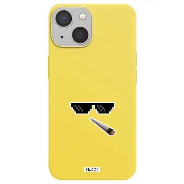 a cigarette and sunglasses Apple iPhone 13 Silicone canary yellow Case