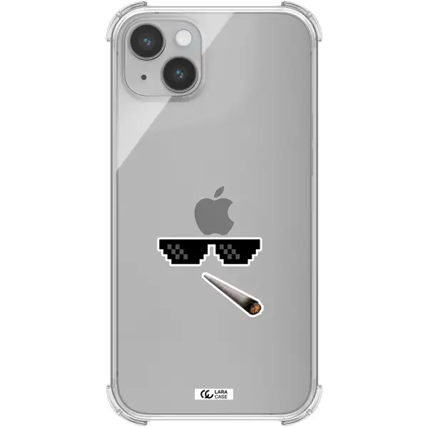 a cigarette and sunglasses Apple iPhone 14 Clear PC Case