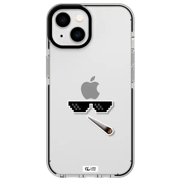 a cigarette and sunglasses Apple iPhone 14 impact black border Case
