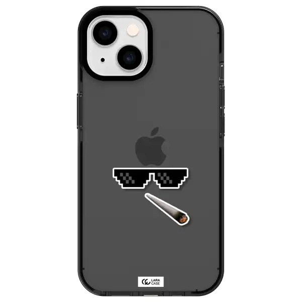 a cigarette and sunglasses Apple iPhone 14 impact Smoke Black Case