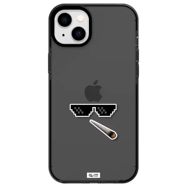 a cigarette and sunglasses Apple iPhone 14 plus impact Smoke Black Case