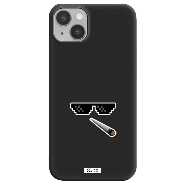 a cigarette and sunglasses Apple iPhone 14 plus Silicone black Case
