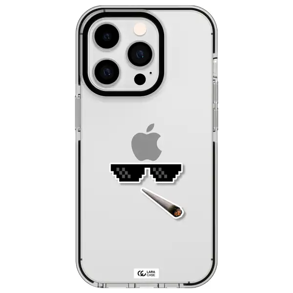 a cigarette and sunglasses Apple iPhone 14 pro impact black border Case