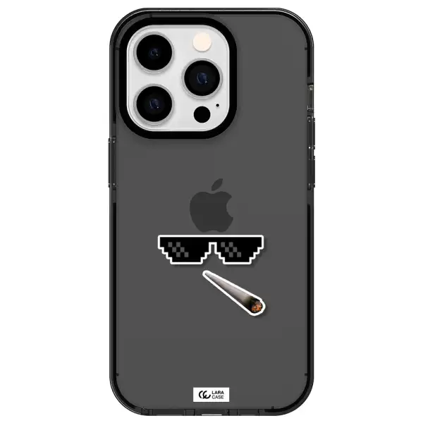 a cigarette and sunglasses Apple iPhone 14 pro impact Smoke Black Case