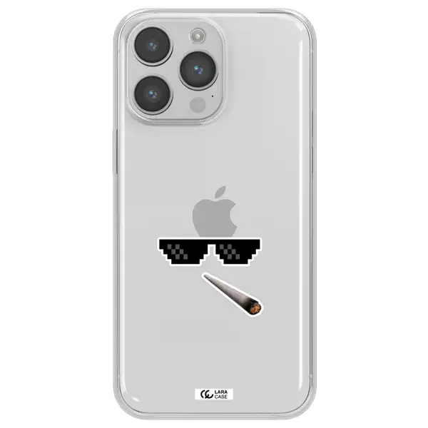 a cigarette and sunglasses Apple iPhone 14 pro max Clear TPU Case