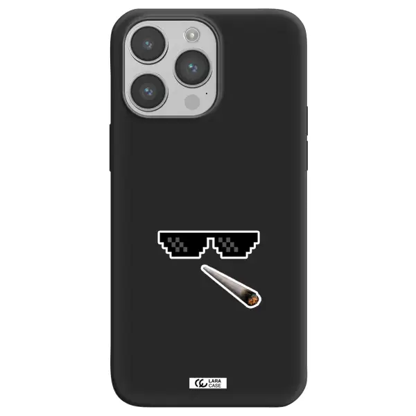 a cigarette and sunglasses Apple iPhone 14 pro max Silicone black Case
