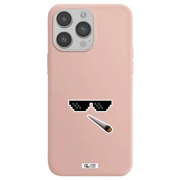 a cigarette and sunglasses Apple iPhone 14 pro max Silicone pastel pink Case