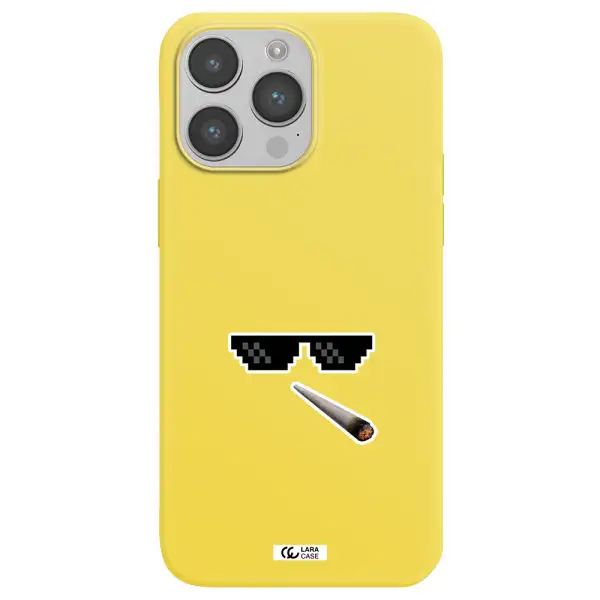 a cigarette and sunglasses Apple iPhone 14 pro Silicone canary yellow Case