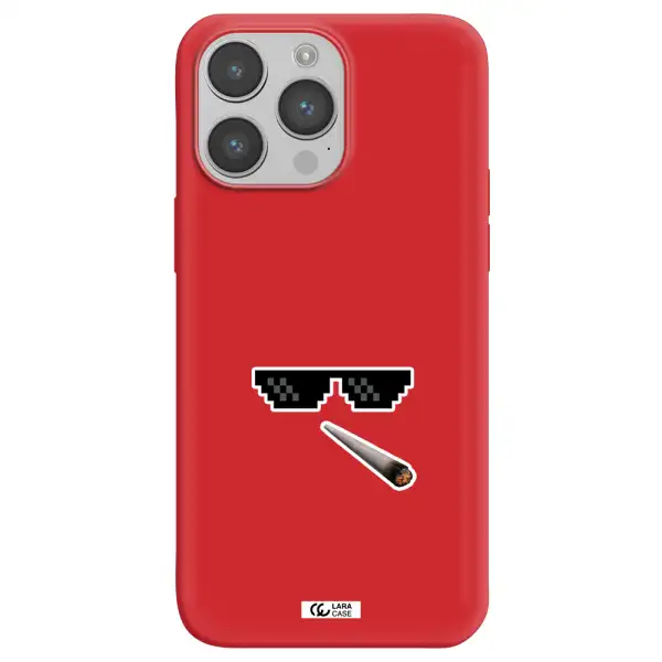 a cigarette and sunglasses Apple iPhone 14 pro Silicone Imperial Red Case