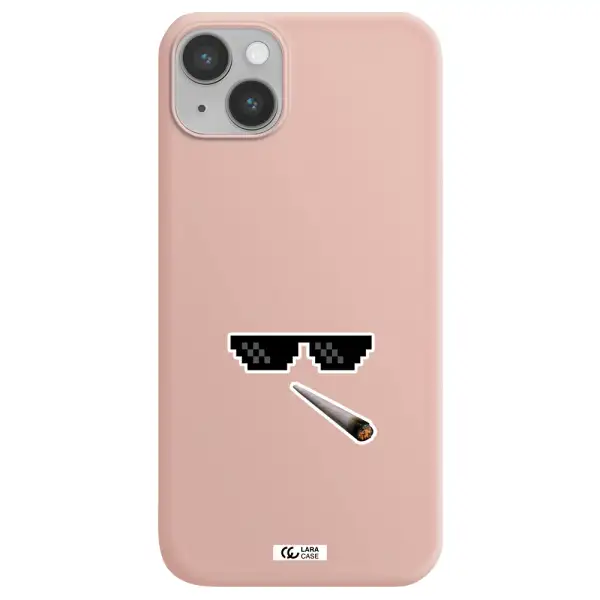a cigarette and sunglasses Apple iPhone 14 Silicone pastel pink Case