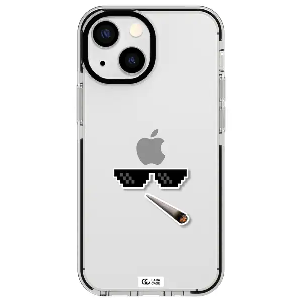 a cigarette and sunglasses Apple iPhone 15 Plus impact black border Case
