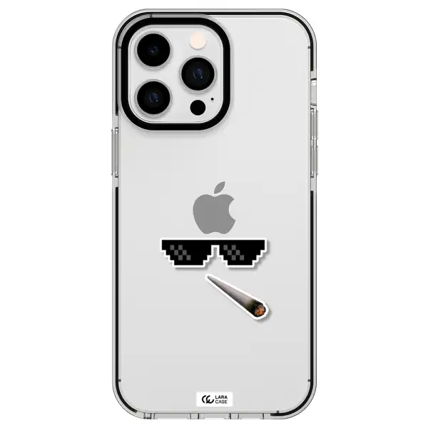 a cigarette and sunglasses Apple iPhone 15 Pro impact black border Case