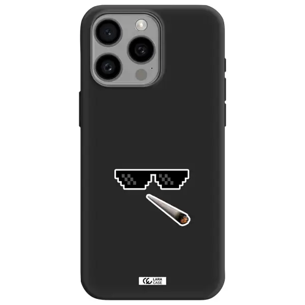 a cigarette and sunglasses Apple Iphone 15 Pro max Silicone black Case