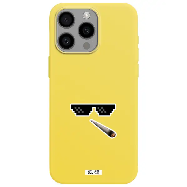 a cigarette and sunglasses Apple Iphone 15 Pro max Silicone canary yellow Case