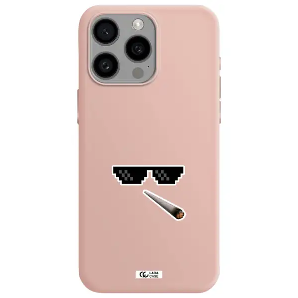 a cigarette and sunglasses Apple Iphone 15 Pro max Silicone pastel pink Case