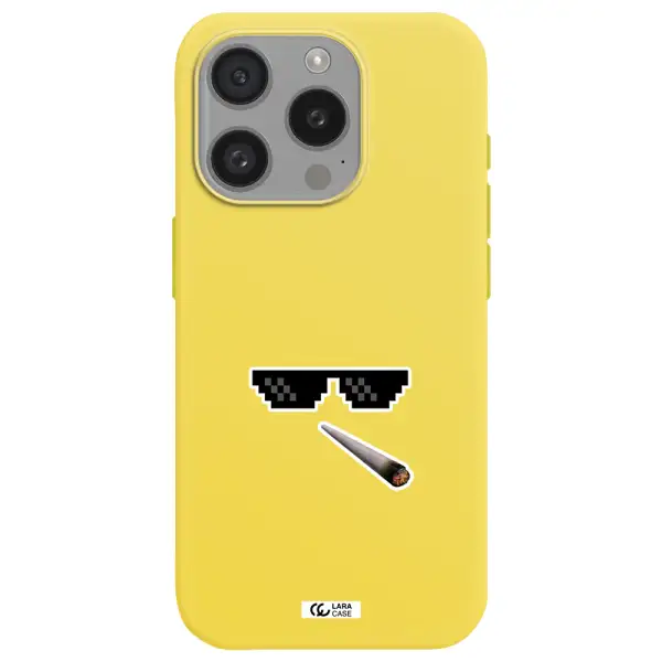 A Cigarette And Sunglasses Apple Iphone 15 Pro Silicone Canary Yellow Case
