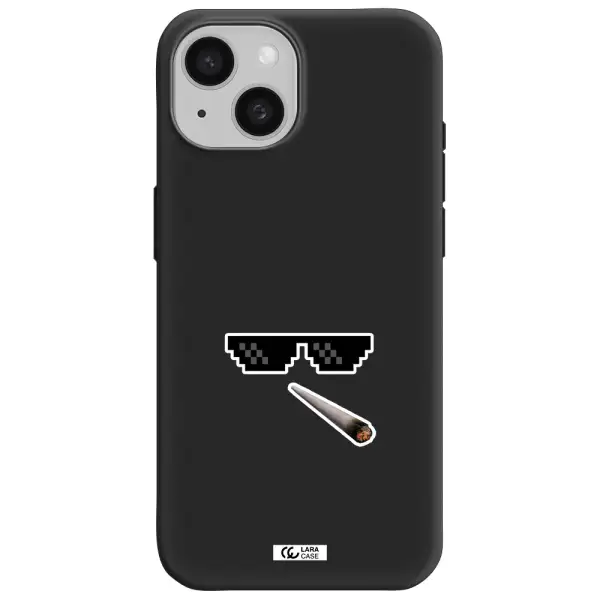 a cigarette and sunglasses Apple iPhone 15 Silicone black Case