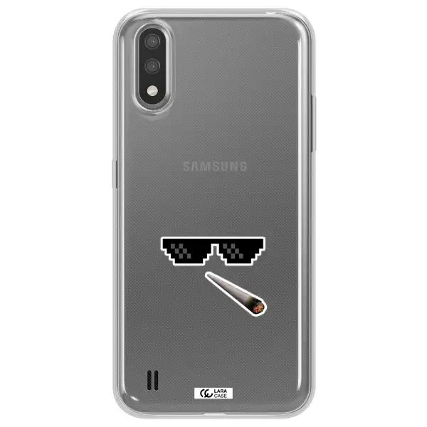 a cigarette and sunglasses Samsung A01 Clear TPU Case