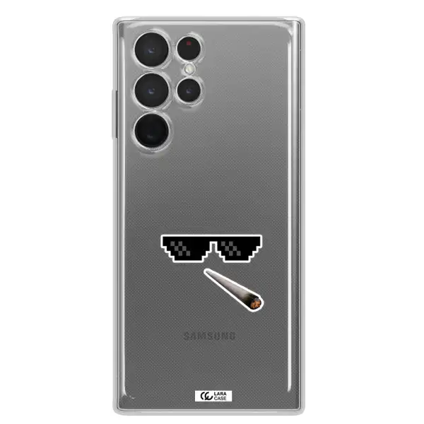 a cigarette and sunglasses Samsung S 22 Ultra Clear TPU Case