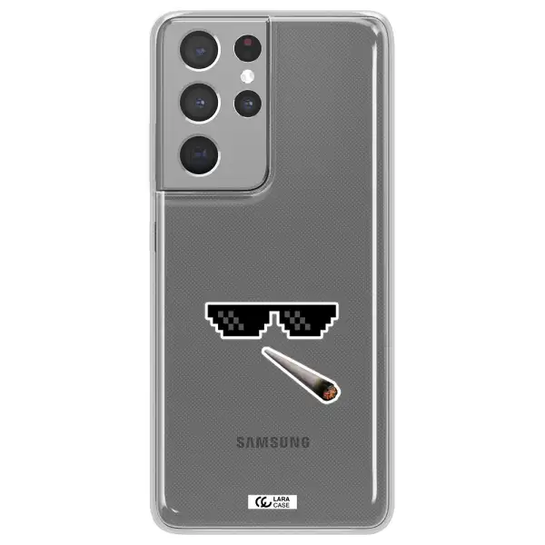 a cigarette and sunglasses Samsung S21 Ultra Clear TPU Case