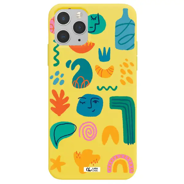 a collection of colorful shapes Apple iPhone 11 pro Silicone canary yellow Case