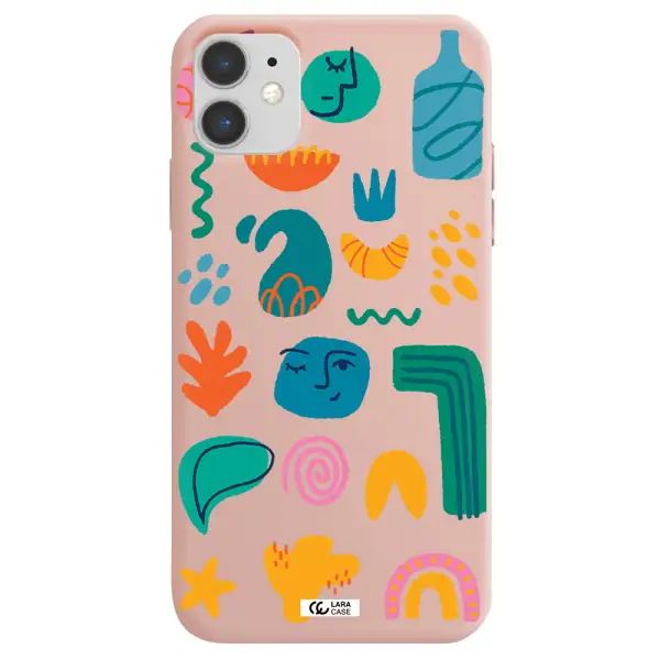 a collection of colorful shapes Apple iPhone 11 Silicone pastel pink Case